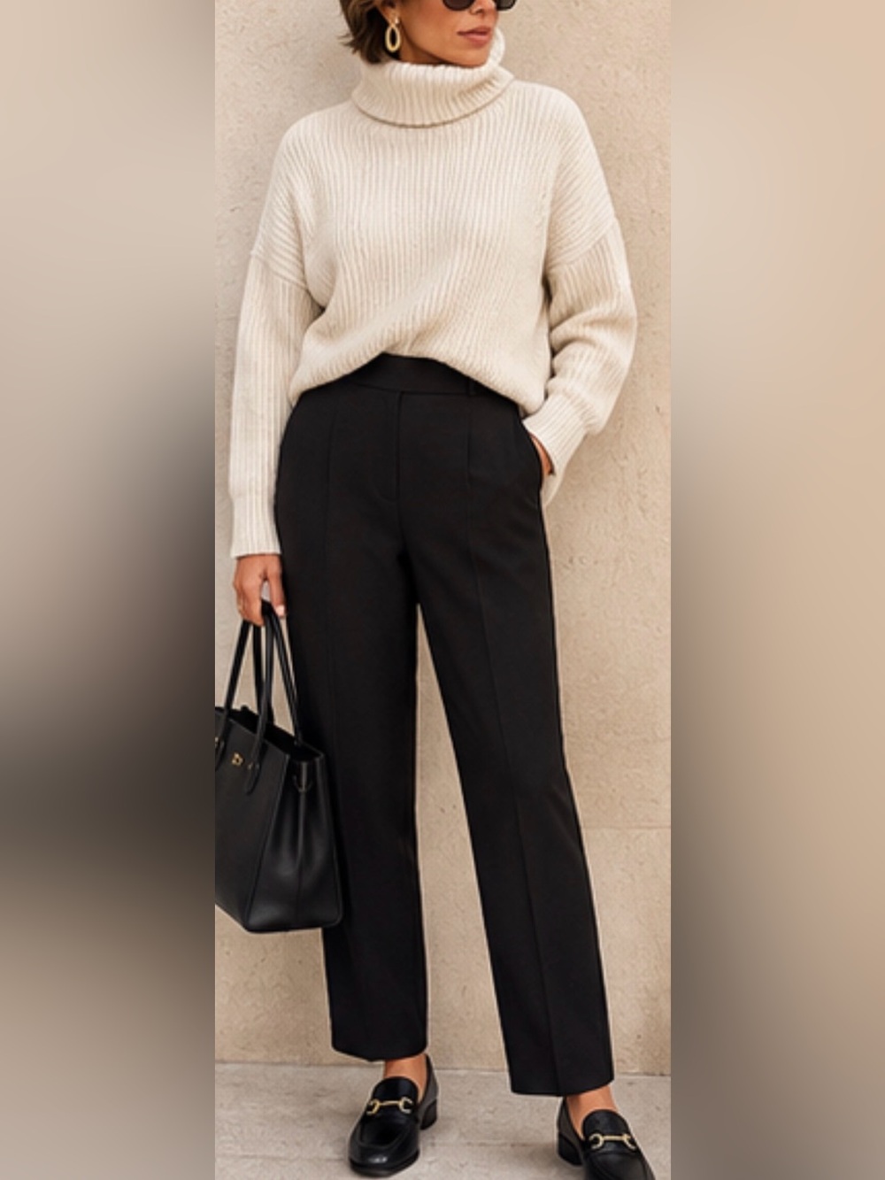 Zara High-Waisted Ankle-Length Pants in black/S